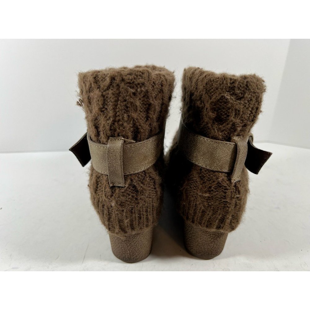 Mukluks Womens Winter Boots Brown Sweater Knit Ankle Wedge Low Heel Buckle 6 - Picture 5 of 8
